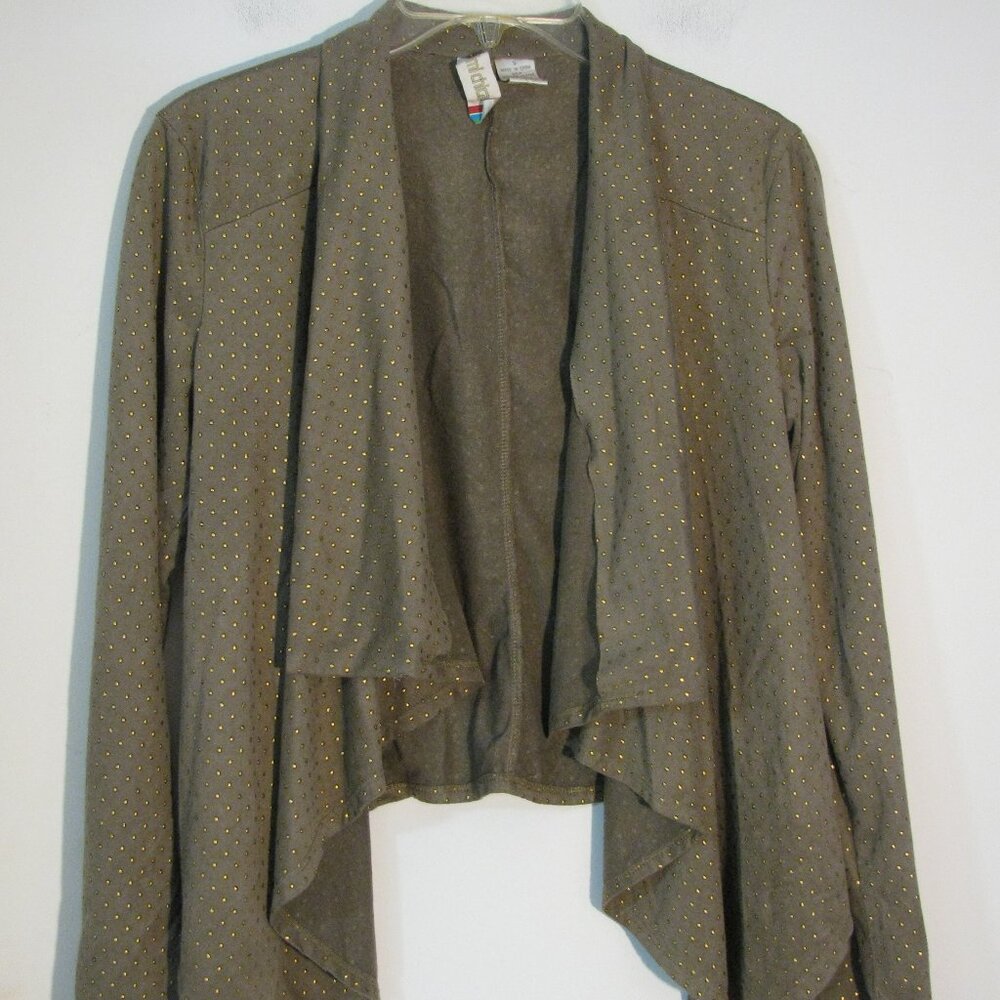* Mimi Chica Jacket Small Olive Green Gold Accents Open Jacket Cascade
